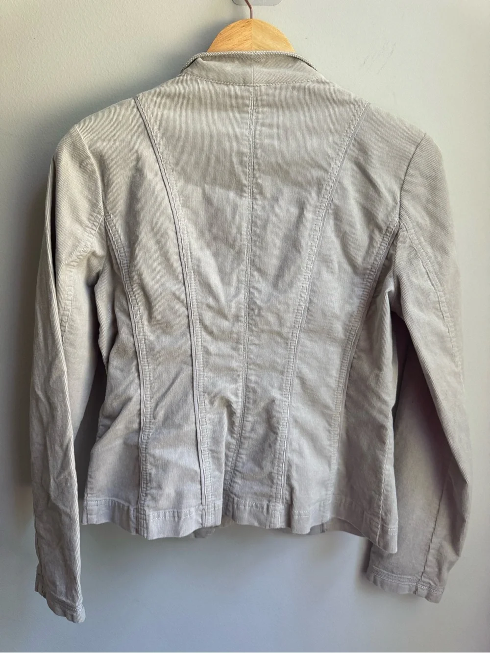 White House Black Market Light Gray Ruffle-Trim Cotton Blazer